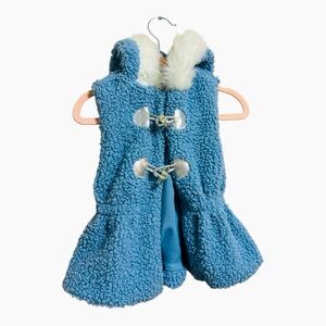 EUC Fluffy Blue Vest with Toggles & Hood with White Faux Fur & Ears, Size 18M